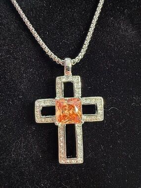 6ct Swarovski citrine orange peach cross necklace